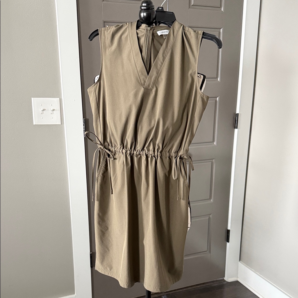 Calvin Klein Sleeveless Dark Khaki/Olive Mini Dress